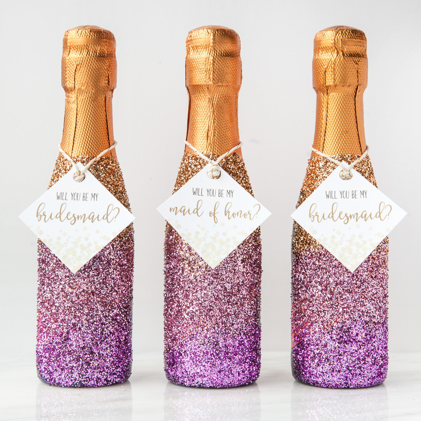 DIY Glitter Champagne Bottle Bridesmaid Proposal (with FREE printables!)