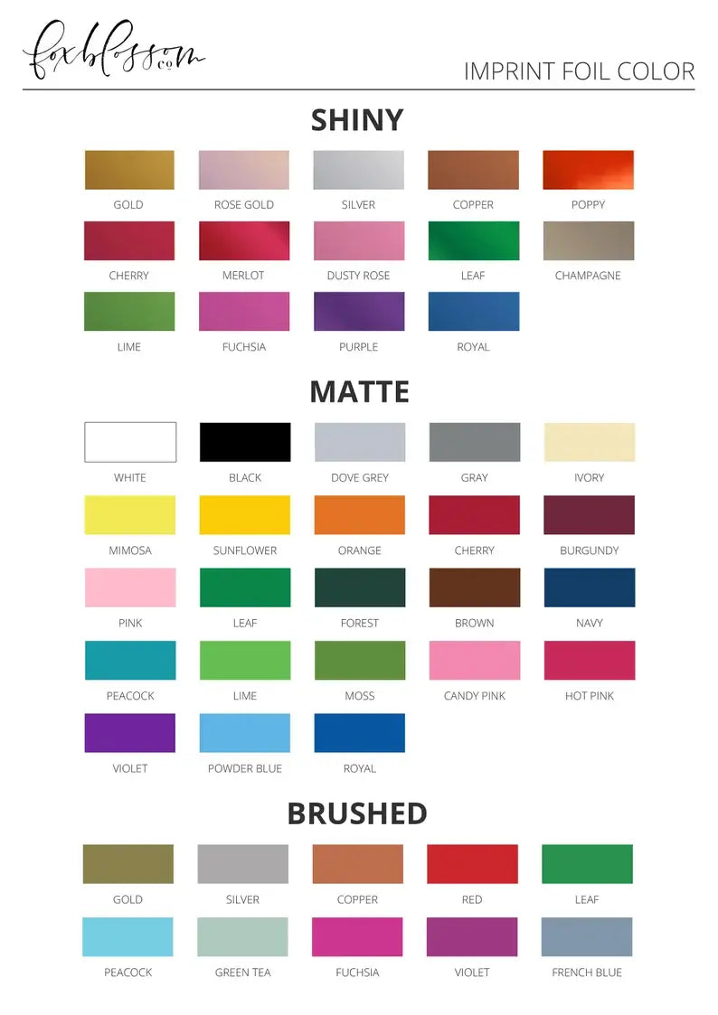 Custom Logo matchbox imprint foil color options chart.