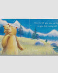 Illustration of two bears in a field with mountains and trees, featuring a quote.