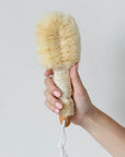 The nordic dry brush featured held by the hand on a white background.