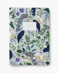 Peacock notebook number 2 in mint green with peacock illustration with a white label with gold lettering.