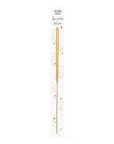 Sparkle wish sparkler wand is featured in it rectangular package white black lettering gold detail and showing the gold sparkler inside on a white background.