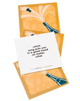 Set of cards, table topics celebrate game, features a question about which song puts someone in a good mood. The cards are layered and show a champagne bottle with a celebratory design. The text is centered on a pale mustard yellow background. A dark teal colored champagne bottle graphic with champagne spray is layered atop the yellow. The words “which song puts you in a good mood no matter what” are written in a simple, dark font. The phrase "TABLETOPICS CELEBRATE" is printed near the bottom, with a
