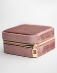 Closed velvet jewelry Box in mauve color