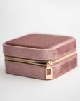 Closed velvet jewelry Box in mauve color