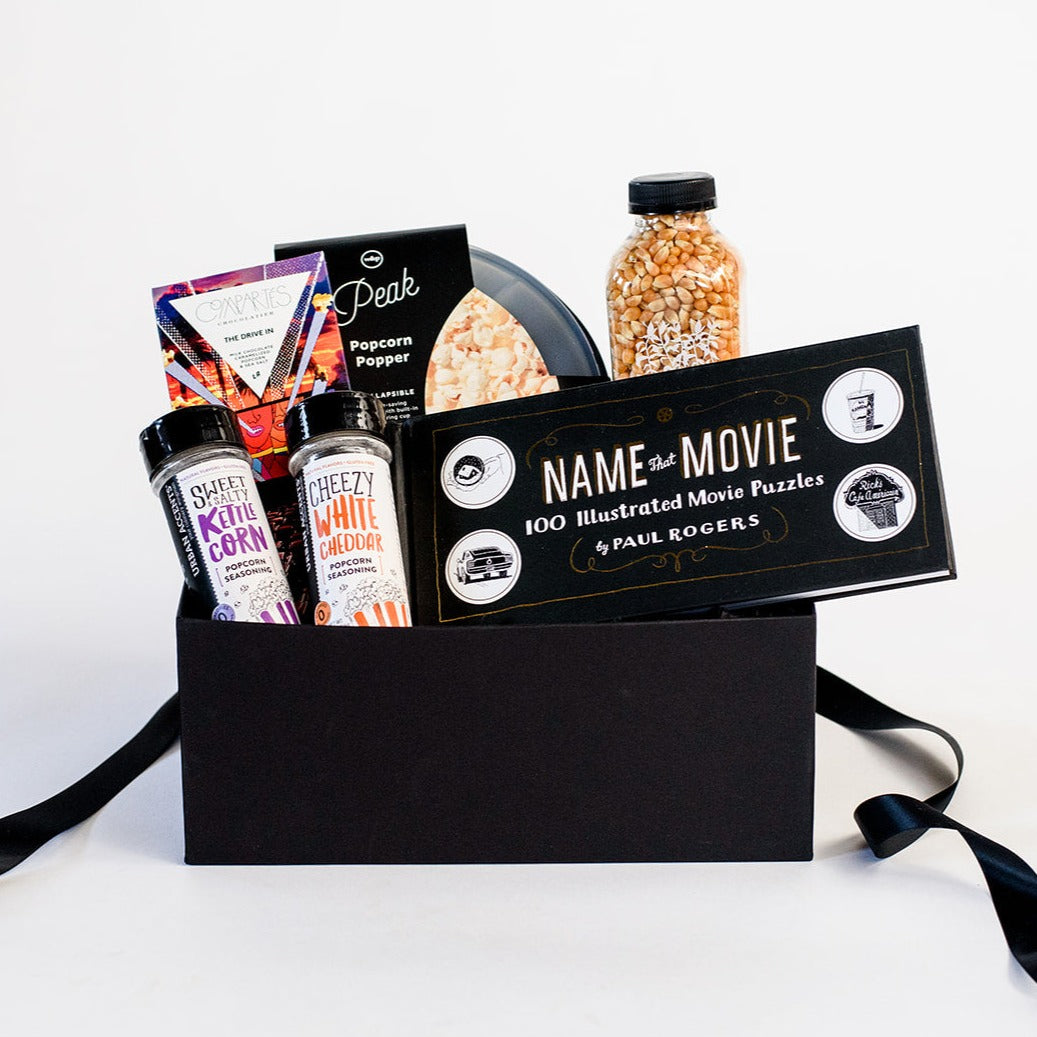 Movie Night Gift Box, Movie Night Gift Basket, Curated Movie Night Gifts, Popcorn, Trivia Game, Candy, Game Night Gifts, Client Gifting