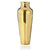 Stainless steel, polished gold plated cocktail shaker against a white background