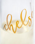 Champagne Flute - Personalized Stemless Flute with gold script name Chelsea.