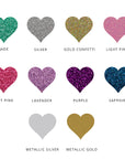 Jr bridesmaid personalized hoodie, color options chart displaying it in heart shapes all of the different colors.