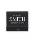 custom favors, Mr. & Mrs. matchbook featured in natural black and matte white.