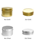 Tin Chart for Addison personalized wedding favor, Gold and silver in 2 oz and 4 oz formats, featured on a white background.