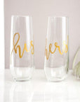 his and hers stemless gold champagne flutes, couples gifts, wedding gifts, custom gift boxes, build a gift box