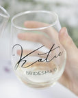personalized bridesmaid stemless wine glasses — foxblossom