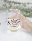 personalized bridesmaid stemless wine glasses — foxblossom