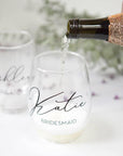 personalized bridesmaid stemless wine glasses — foxblossom