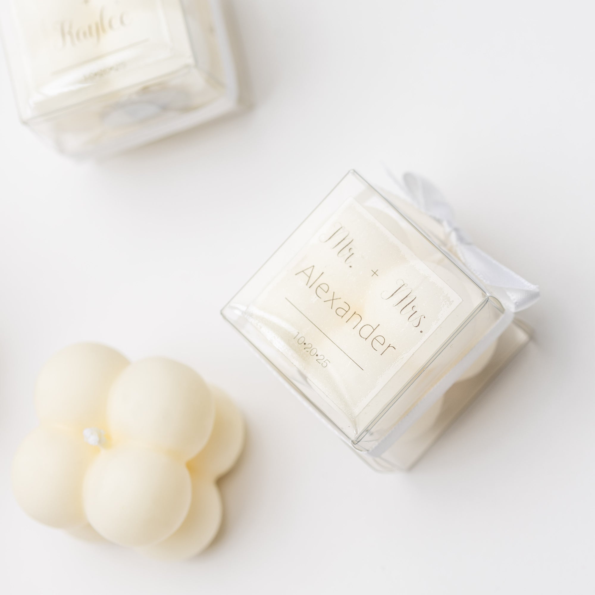 
personalized mini bubble candle in clear gift box — foxblossom