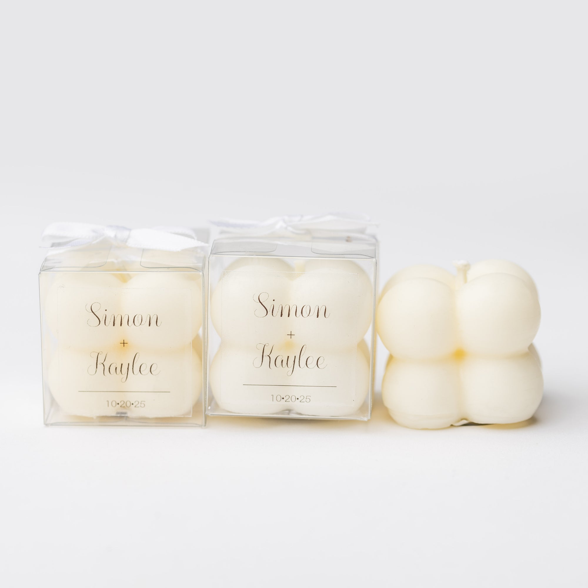 
personalized mini bubble candle in clear gift box — foxblossom
