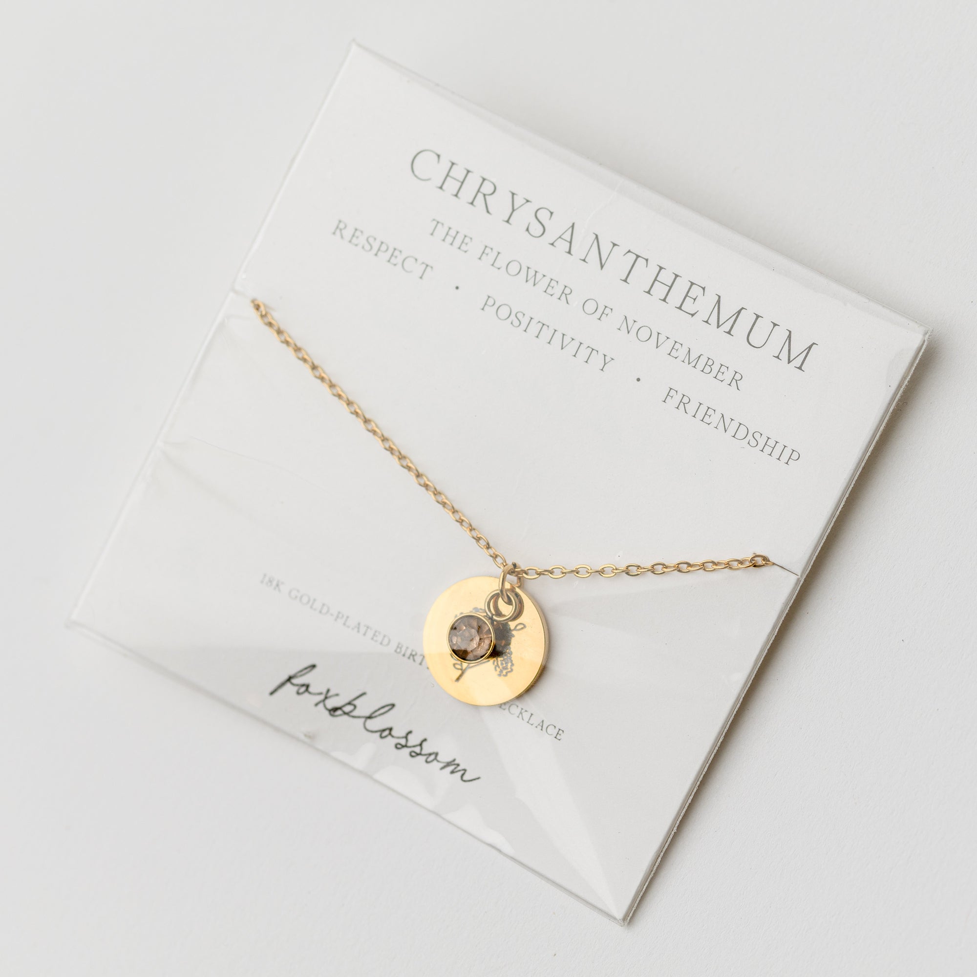 Birth Flower Necklace with Birth Stone | 18k Gold-Plated
