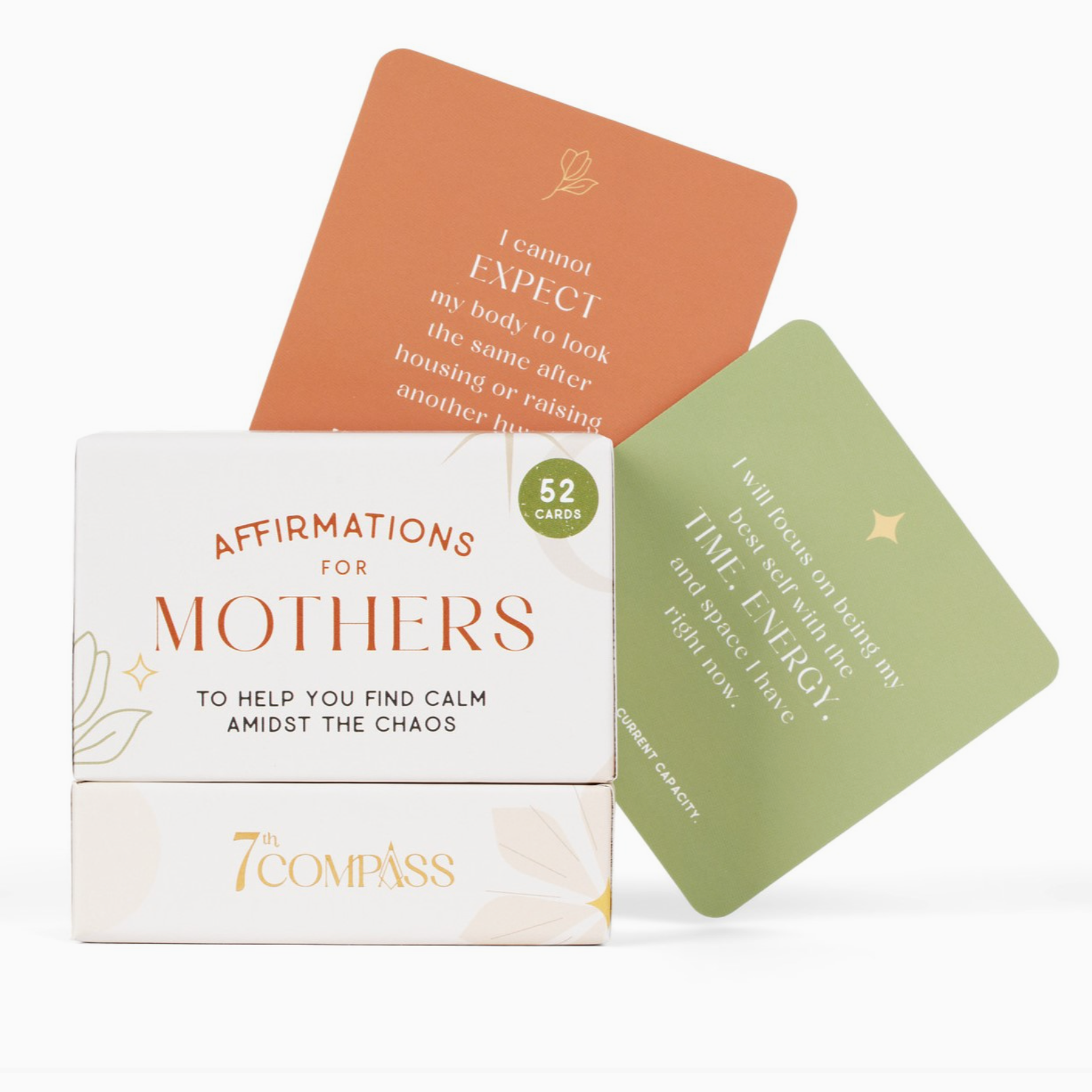 Box of 'Affirmations for Mothers' cards with two cards displayed on a white background.