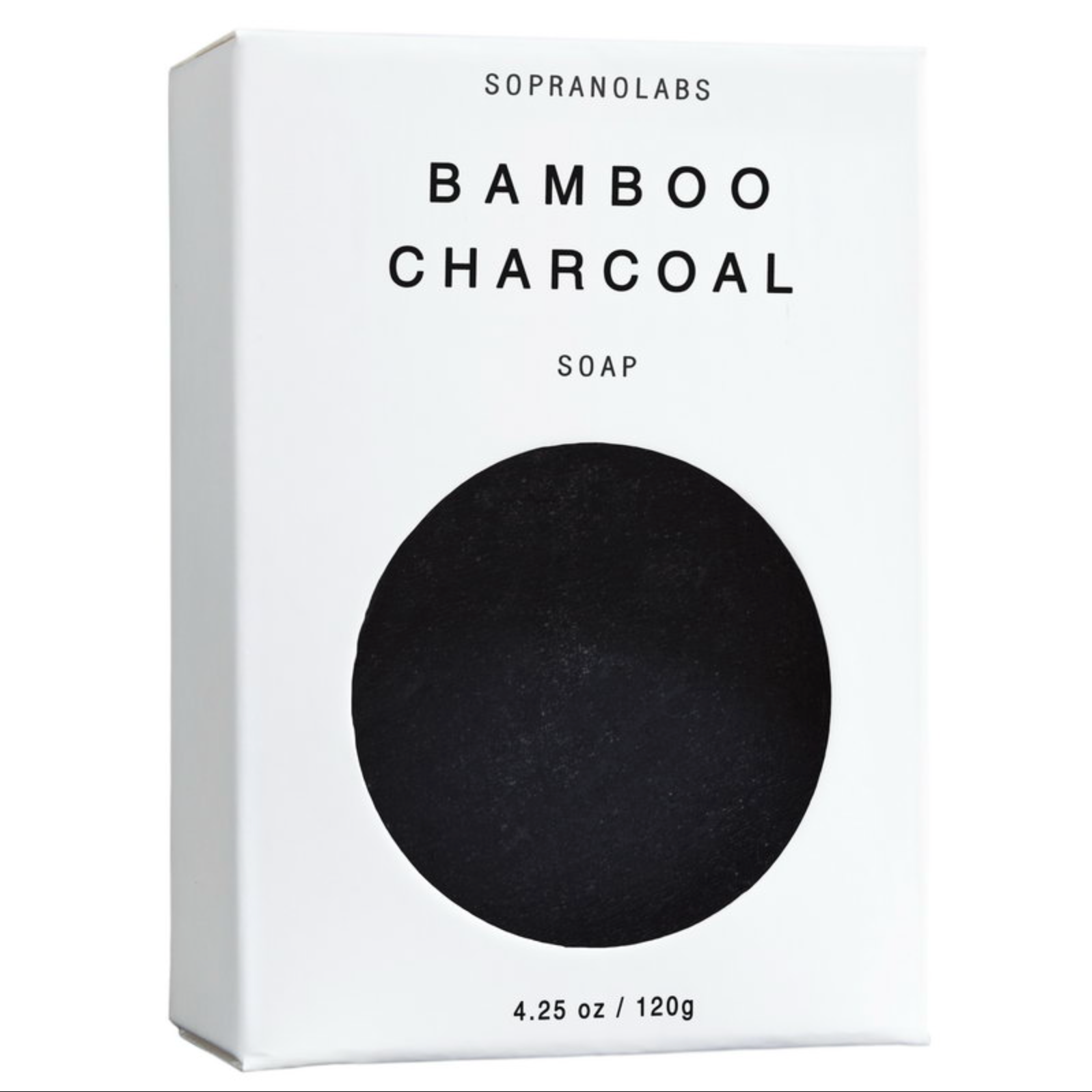 Box of Bamboo Charcoal Soap by Sopranolabs on a white background