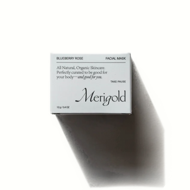 Blueberry Rose Facial Mask, in blue box with black letters. 