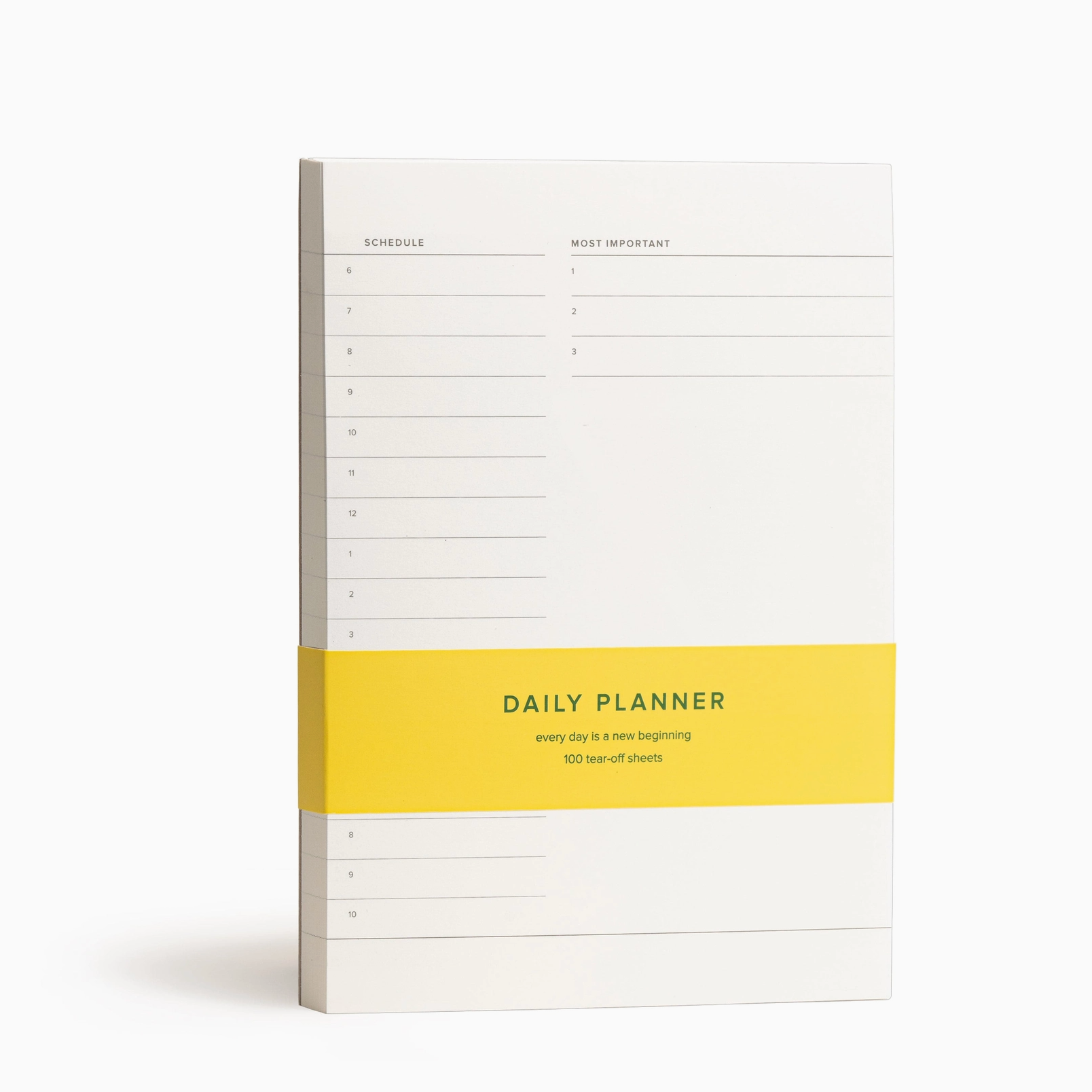 Daily planner with a yellow accent on a white background
