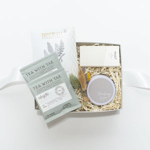 Thinking of You Curated Gift Box with tea, candle, foot soak and chocolate. Get Well Gift, Sympathy Gifts, Divorce Gifts, Miscarriage, Infertility, Job Loss, Retirement