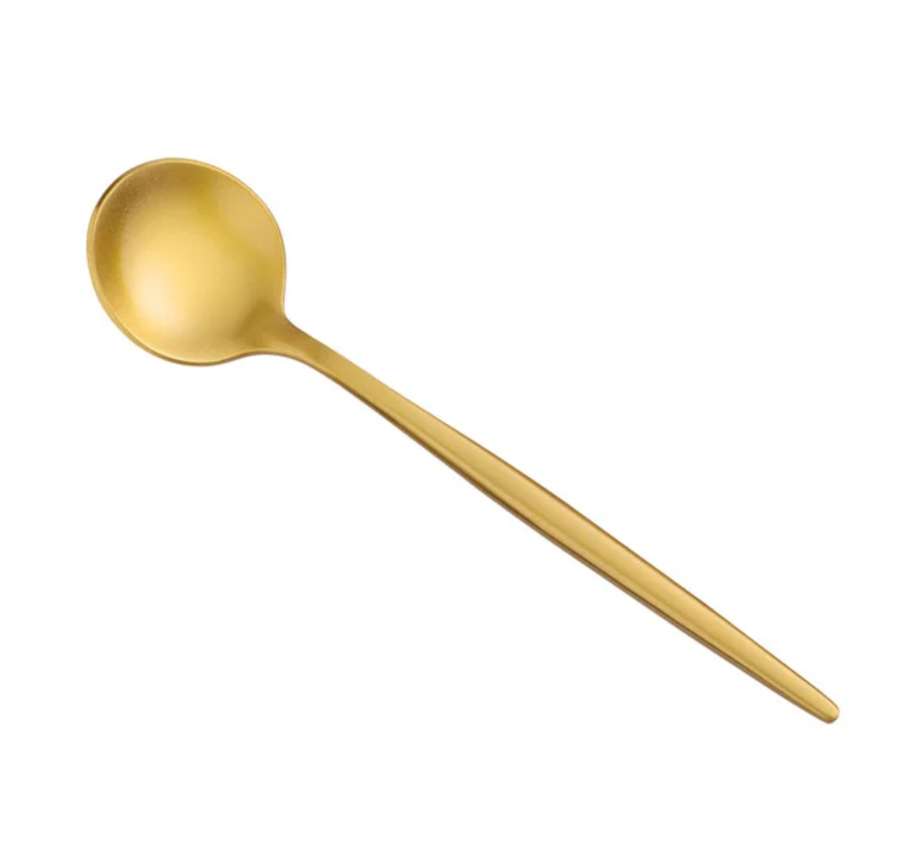 Gold stainless steel stirring spoon with a polished finish, ideal for coffee, tea, and cocktails.
