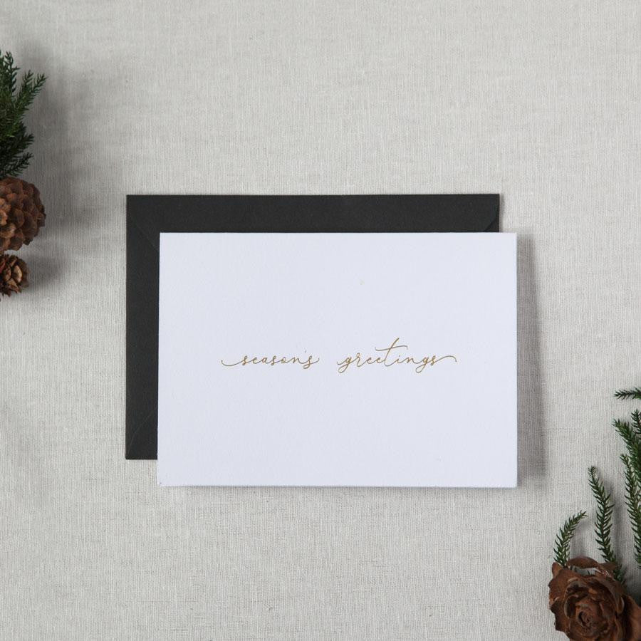 Seasons Greetings Greeting Card front view white background festive inclusive winter holiday seasonal card.