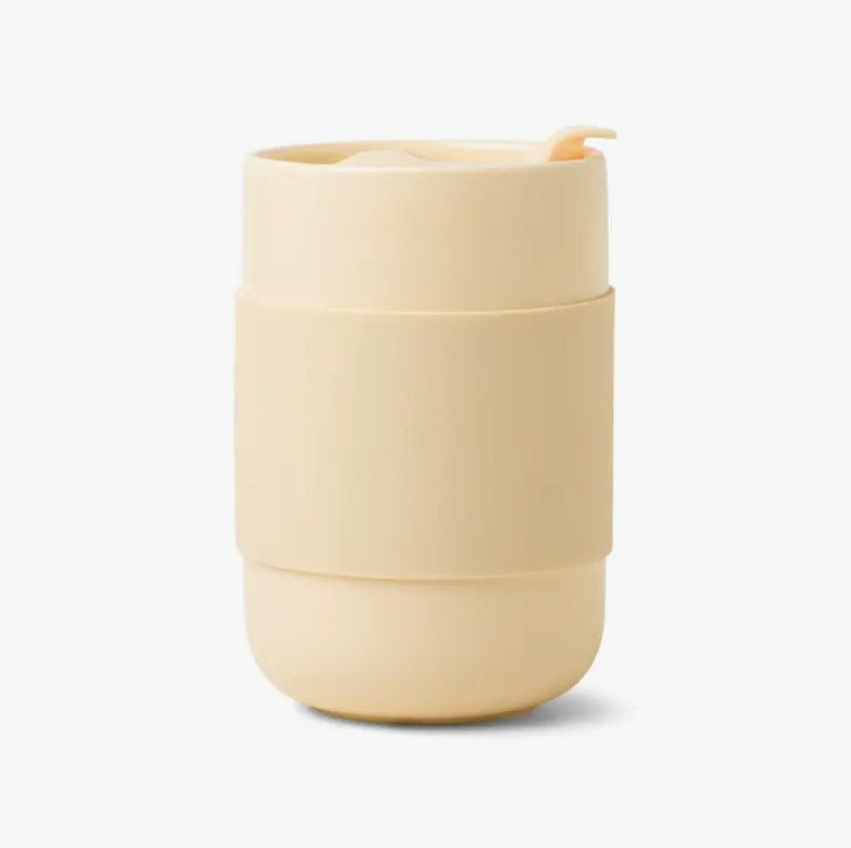 14oz Butter Yellow Ceramic Tumbler, cylindrical shape, shown in the image.