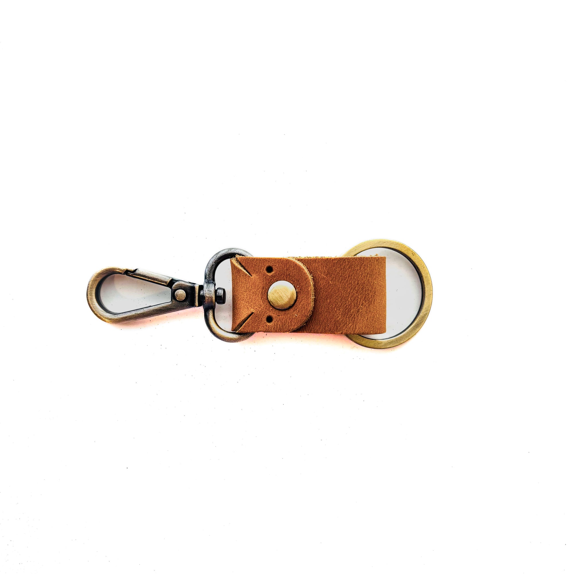  Brown vegetable tan Italian leather key chain with a gold metallic hook.