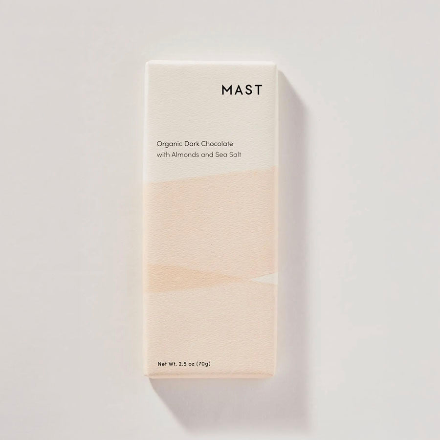 Mast Organic Dark Chocolate packaging on a light gray background