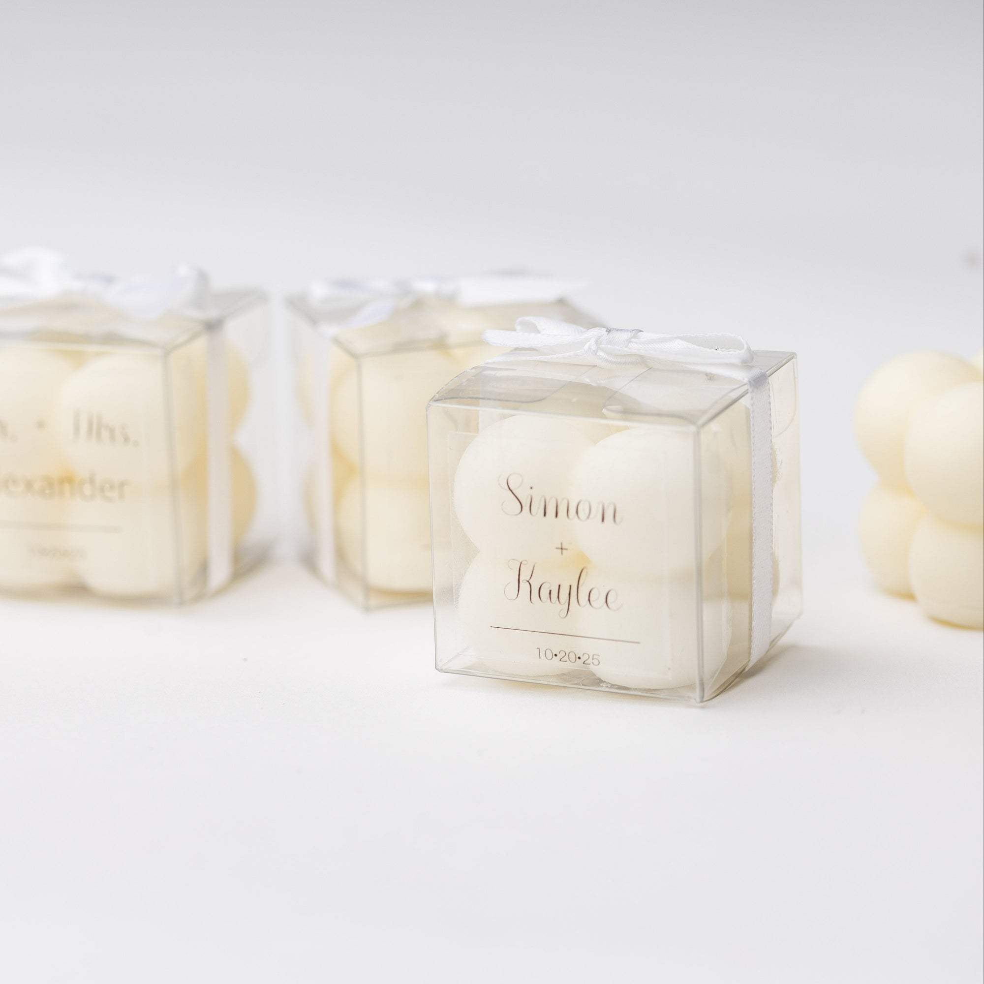 
personalized mini bubble candle in clear gift box — foxblossom