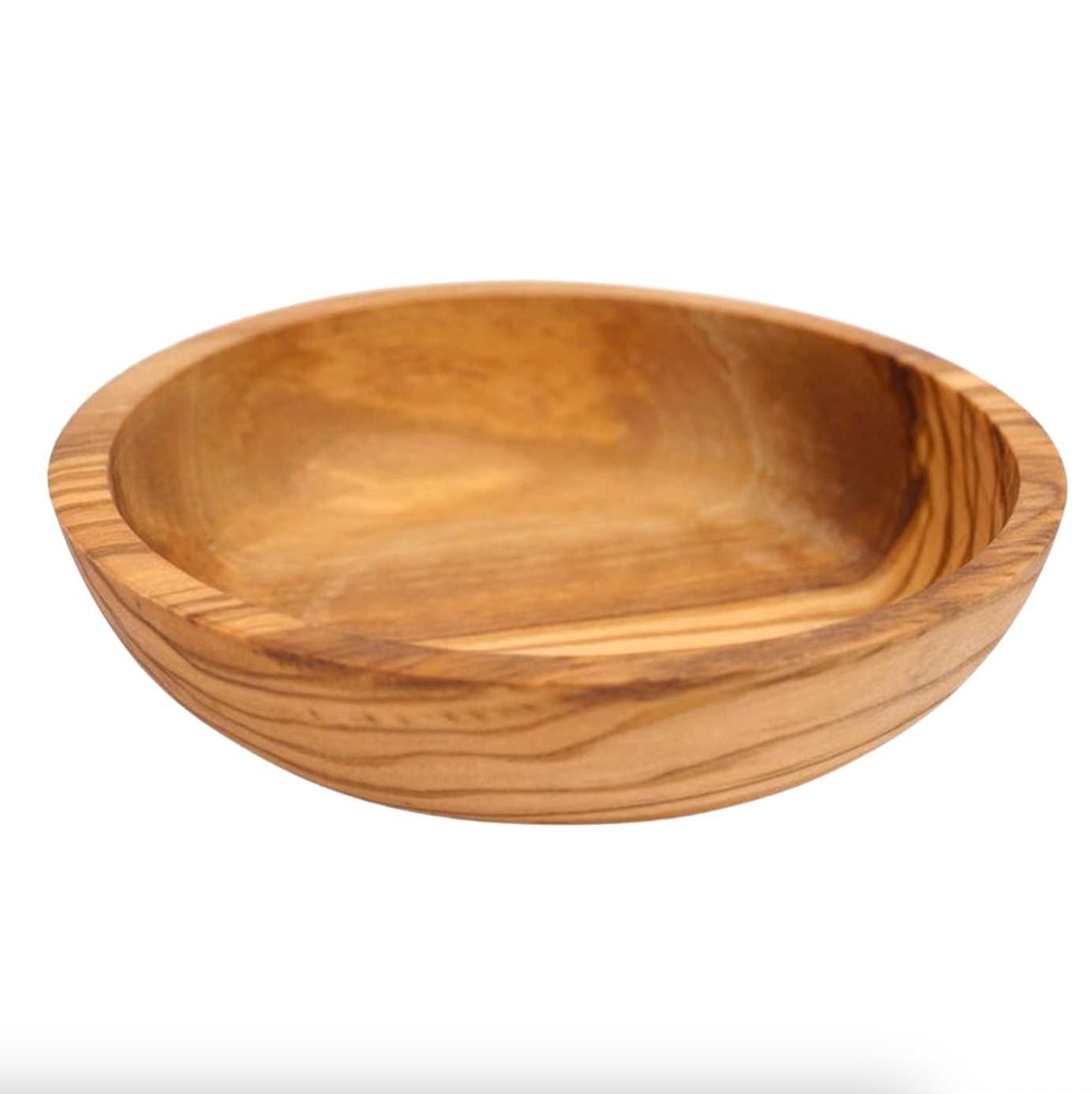 Olive oil wood dipping bowl is featured in its wooden brown light color round shaped on a white background.