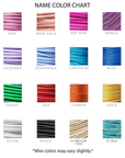 Personalized cat ornament name color chart. 