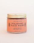 A small glass jar of Circular Living Polishing Face Mask with a peach-colored label and a gold metal lid, set against a plain off-white background.