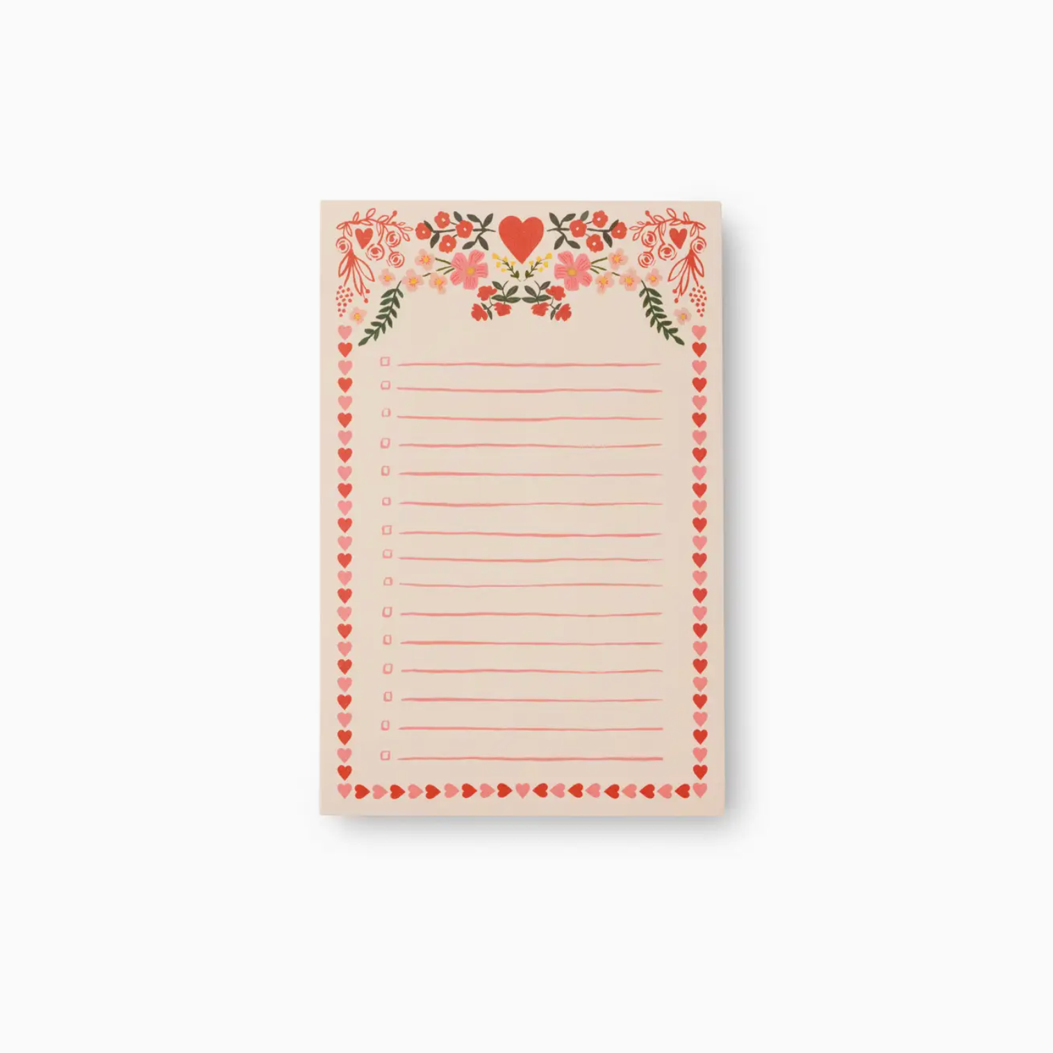 Rifle Paper Co. Juliet Notepad with floral design and blank lined tear-off pages, shown flat with cover facing up.