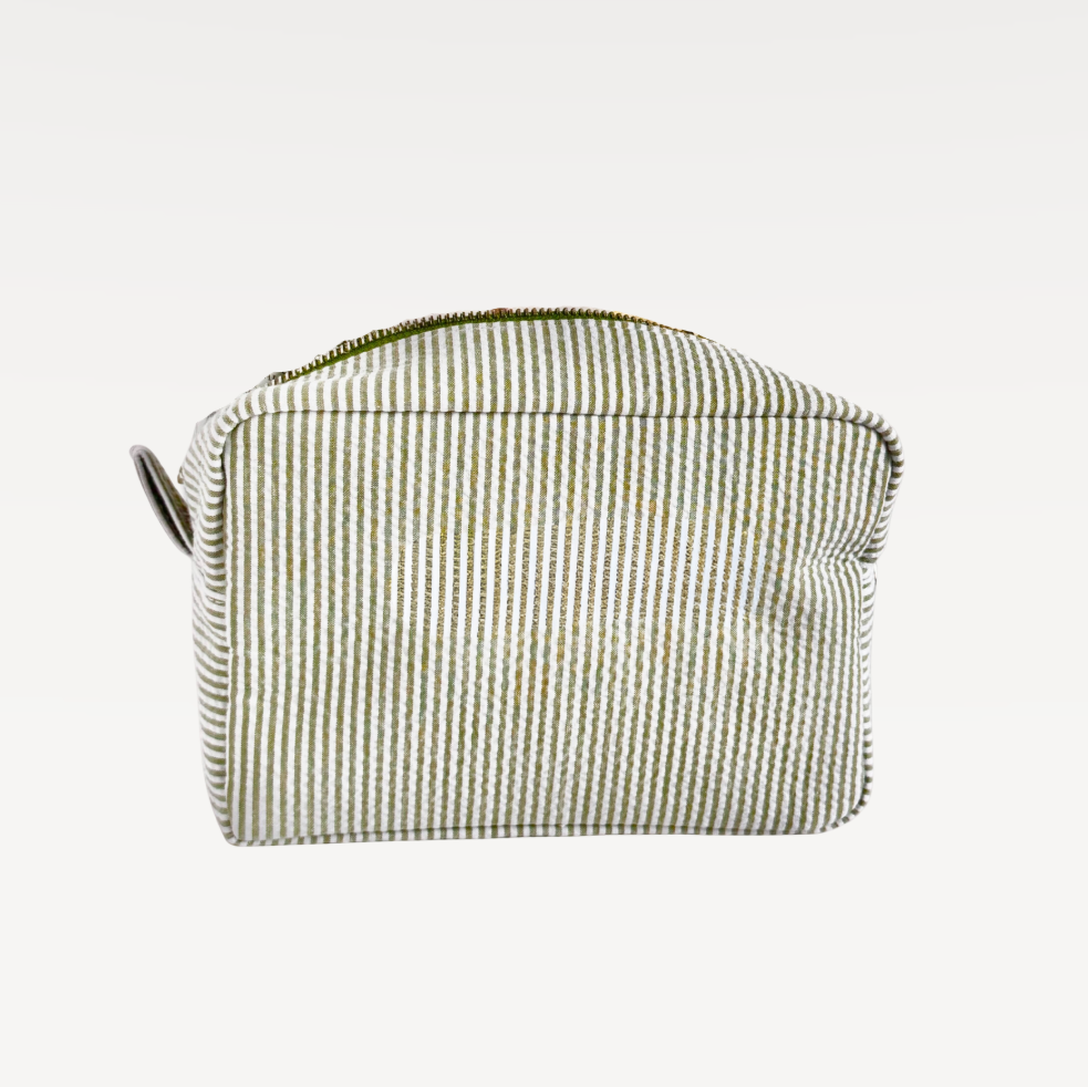 Striped fabric pouch on a white background
