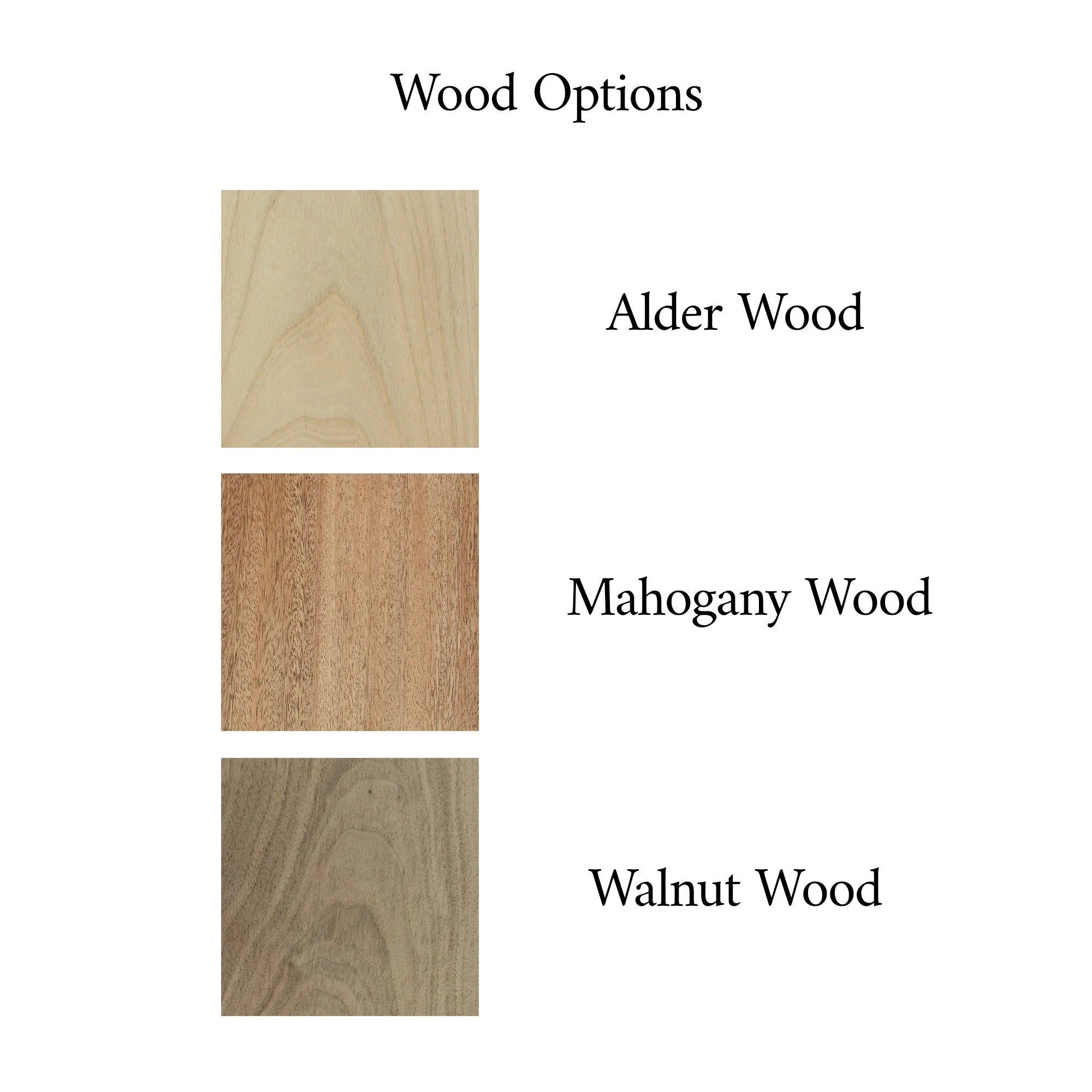 Wooden wall cut out wood options chart in the image.