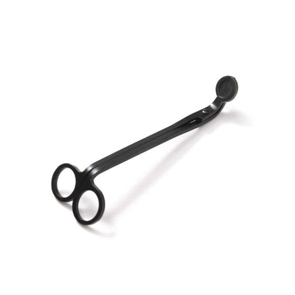 Candle wick trimmer in black featured on white background. 