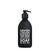 Black lacquered glass pump-bottle, 10 fl. oz., white text