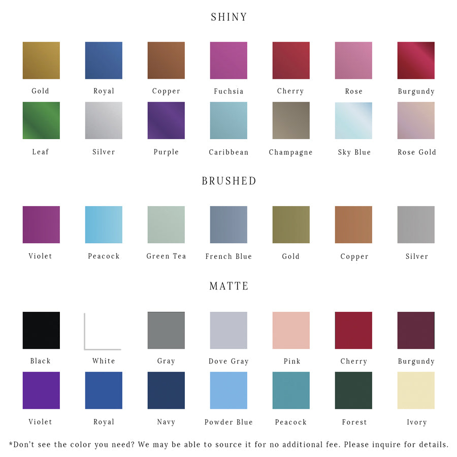 Custom wedding matchbook color option chart.