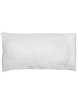 White, washed linen, 8.5" x 4", weighted eye pillow, Silk case filled with flaxseed and lavender on a white background