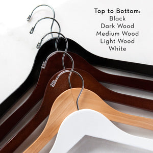 Hanger wood options. Black, Dark Wood, Medium Wood, Light Wood, White
