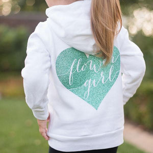 glitter flower girl hoodie, flower girl gifts, jr bridesmaid gifts