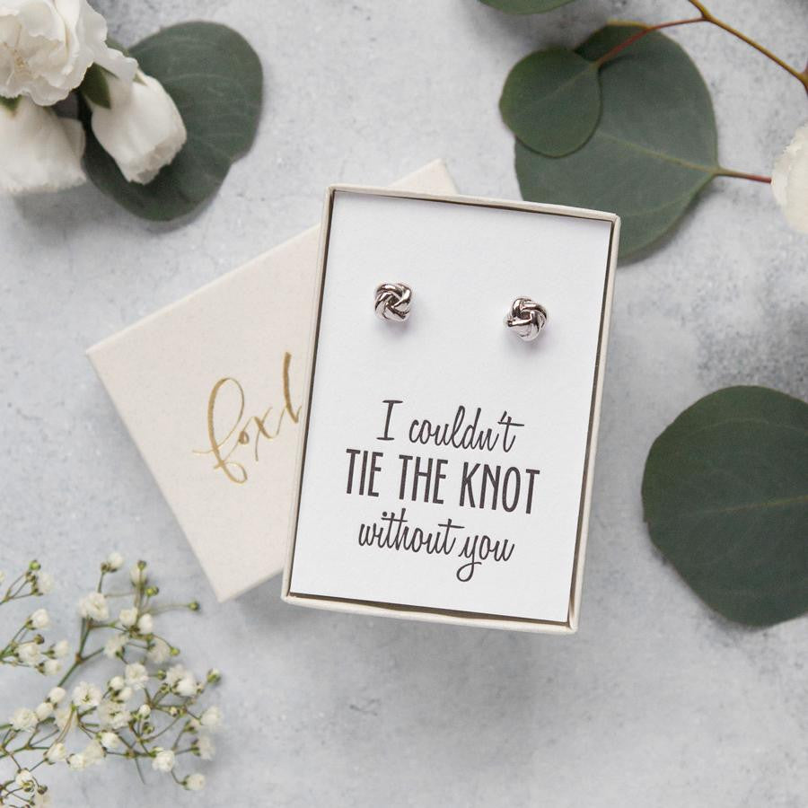 I couldn't tie the knot without you knot shaped silver post earrings