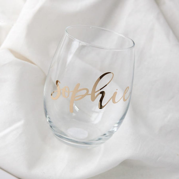 Cute Fox Etched Stemless Wine Glasses Free Personalization