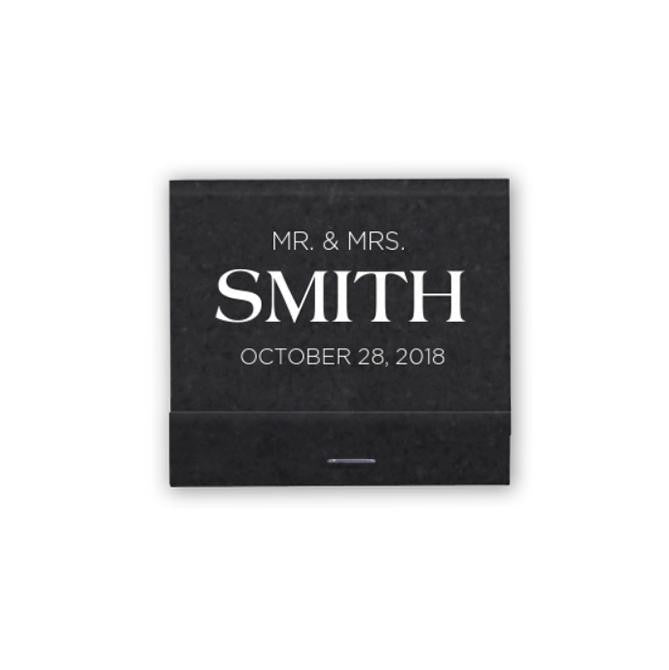 custom favors, Mr. & Mrs. matchbook featured in natural black and matte white.   
