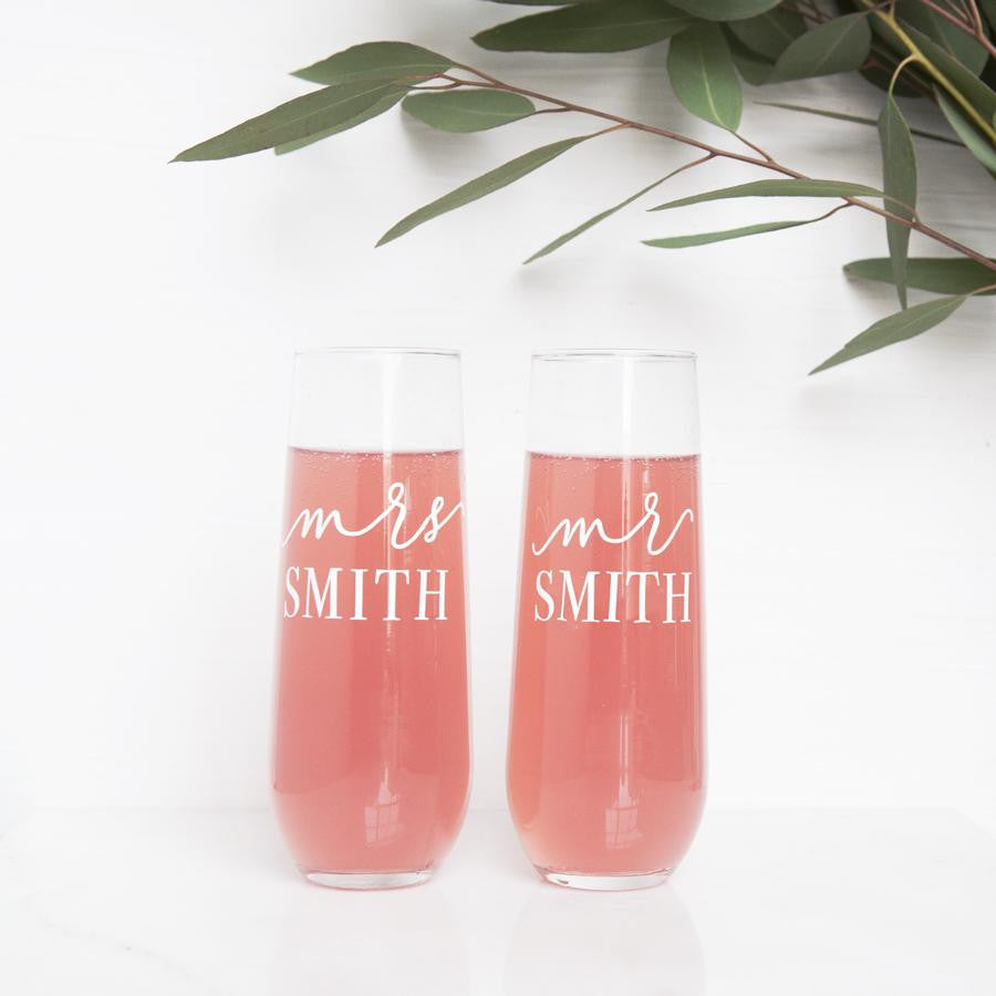 Personalized Mr. and Mrs. Stemless Flutes