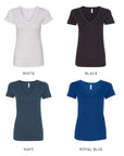 Personalized V-Neck Wifey Tee Colors: White, Black, Navy, Royal Blue.
